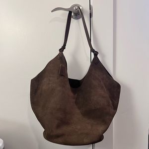 Leather Medium Lotus Style Bag - Chocolate Brown